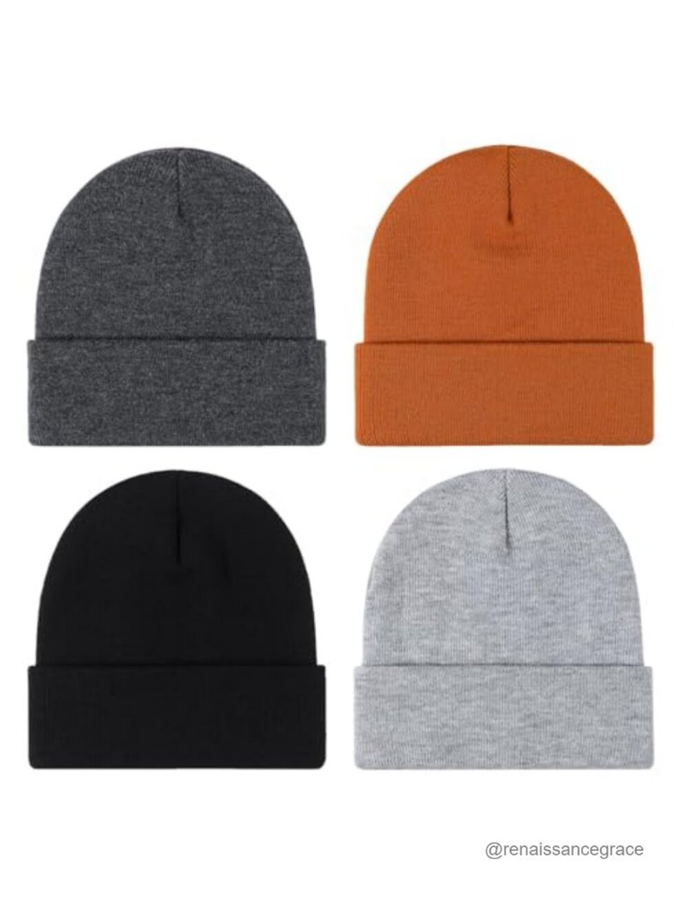 4 Pack Cuffed Knit Beanies for Winter, Unisex